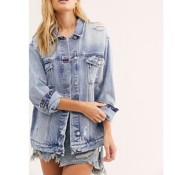 Free People Jackets & Blazers - Free People Ramona Distress Denim Trucker Jacket